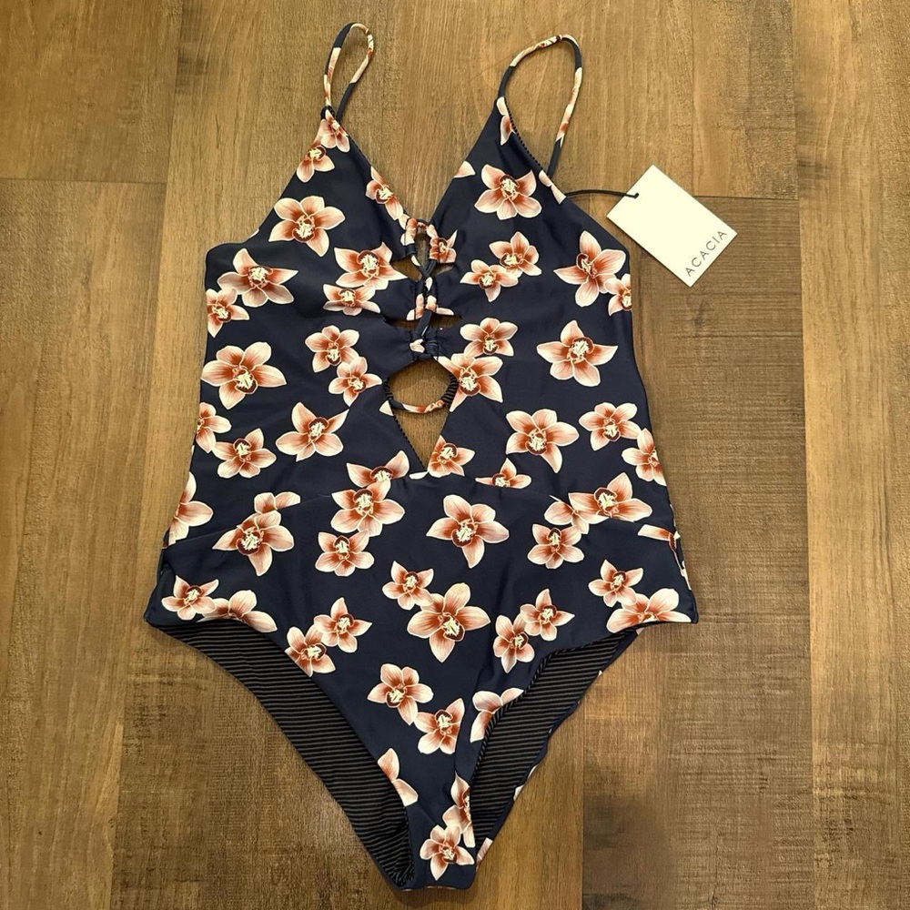 Acacia Swimwear Blue and Pink Floral One Piece